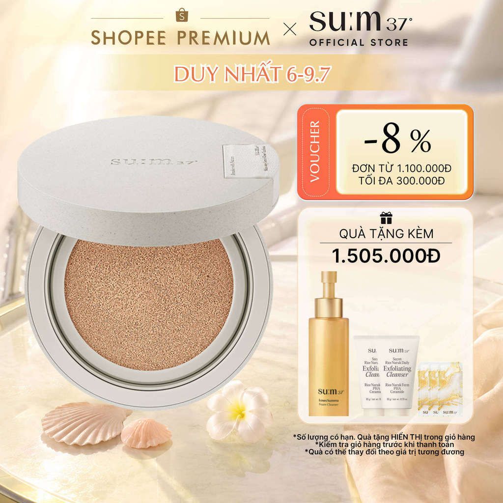 [SU:M37 OFFICIAL] Phấn nước thuần chay su:m37 Skin-Stay Soft Glow Cushion SPF+/ PA+++ 13g (kèm lõi refill)