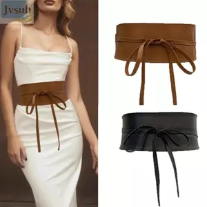 Thắt lưng Corset rộng JVSUB, Thắt lưng quấn giả da Boho, Thắt lưng PU màu đen cổ điển dành cho nữ