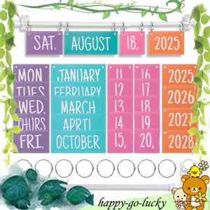 Bộ bảng tin lịch lật cầu vồng có giá đỡ, giá đỡ lịch có thể điều chỉnh bao gồm 54 thẻ ngày