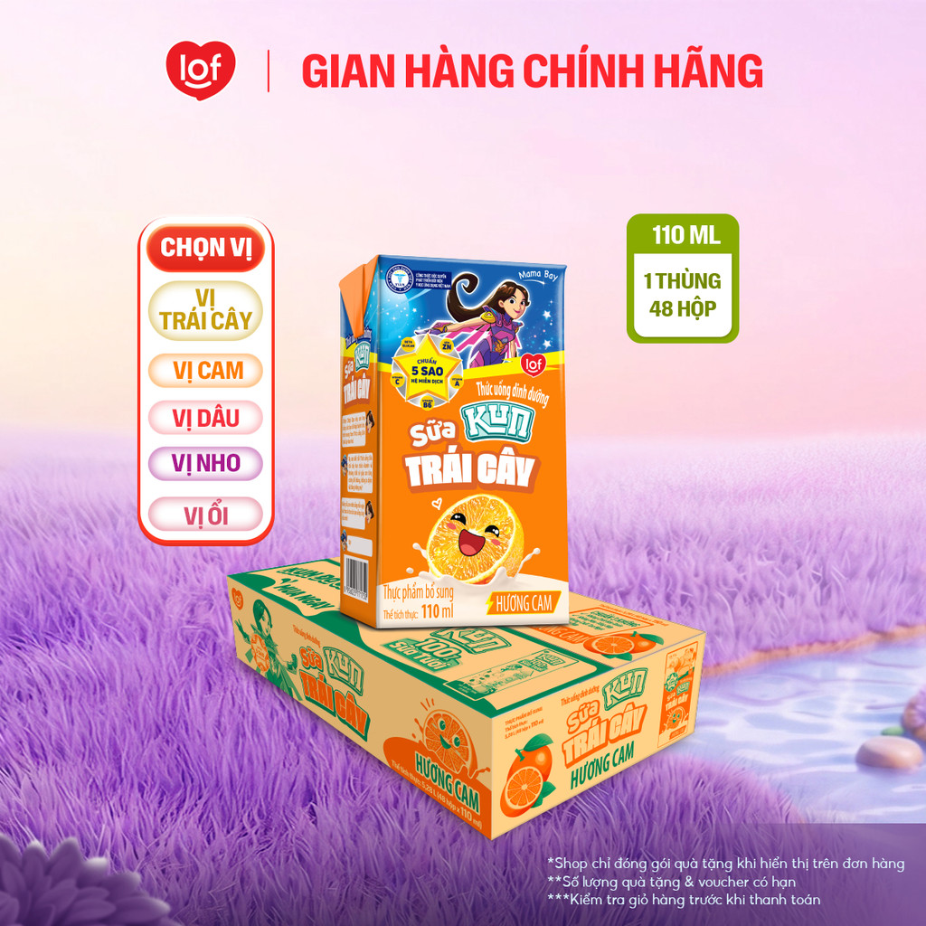 [Livestream KOL] Đủ vị Sữa trái cây KUN 1 thùng 48 hộp x 110ml chọn vị: