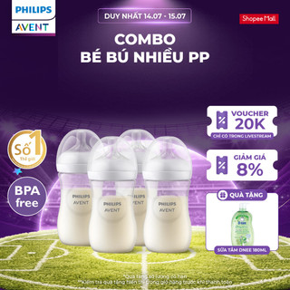 Combo Bé Bú Nhiều - 4 Bình sữa mô phỏng tự nhiên PP Philips Avent, chống sặc, chống đầy hơi, 260ml