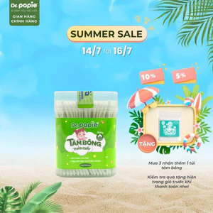 Tăm Bông Xoắn Dẹt 100% Cotton Siêu Mềm, Thân Giấy Bảo Vệ Môi Trường Dr.Papie Dành Cho Bé (200c/hộp)