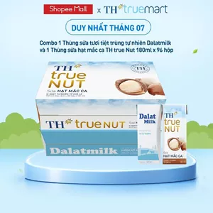 Combo 1 Thùng sữa tươi tiệt trùng tự nhiên Dalatmilk và 1 Thùng sữa hạt mắc ca TH true Nut 180ml x 96 hộp