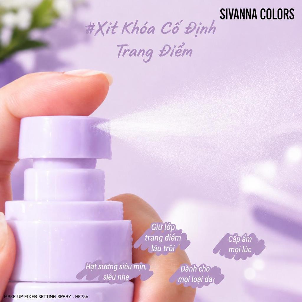 Sivanna Colors Xịt dưỡng ẩm Xịt sửa chữa Mực điều hòa Xịt dưỡng ẩm Mực dưỡng ẩm Makeup Fixer Seting Spray 60ml HF736 | BigBuy360 - bigbuy360.vn