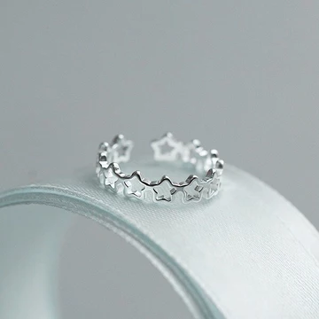 nhẫn bạc thật nhẫn bạc 925 Nhẫn mở hình ngôi sao rỗng mạ bạc 925 Phiên bản Hàn Quốc Thời trang tươi mát Ngôi sao năm cánh Phong cách mát mẻ Nhẫn có thể điều chỉnh