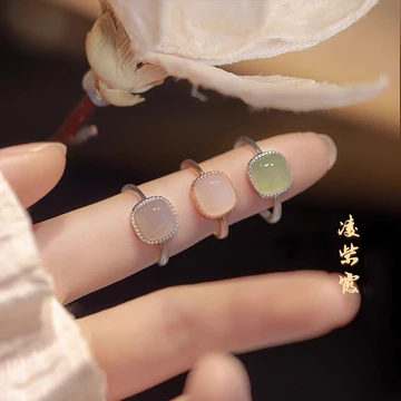 nhẫn bạc thật nhẫn bạc 925 Bạc 925 Hetian Ngọc Đường Nhỏ Khối Nhẫn Nữ 2025 Phong Cách Mới Hợp Thời Trang Niche Thiết Kế Nhẫn Chỉ Số Nhẫn Ngón Tay Chữ
