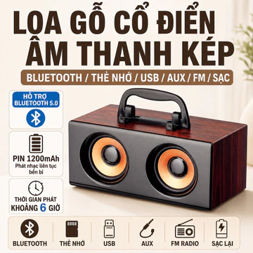 Loa Gỗ Bluetooth Loa Không Dây Loa Thẻ Nhớ USB Loa Kép Loa Sạc Pin Loa Mini Cầm Tay Loa Nghe Nhạc Bảo Hành 3 Năm