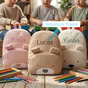Ba lô trẻ em thêu cá nhân có tên Ba lô trẻ em tùy chỉnh Vải nhung trẻ em Ba lô cho bé trai và bé gái Gấu dễ thương Tập đi