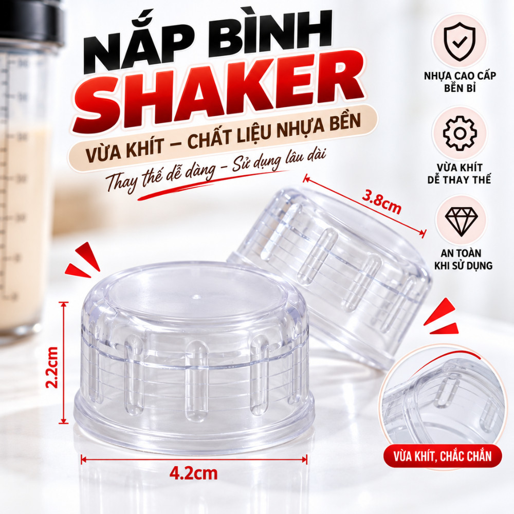 Nắp Bình Shaker Vừa Khít Chất Liệu Nhựa Bền, An Toàn Thực Phẩm Chống Tràn Và Dễ Thay Thế