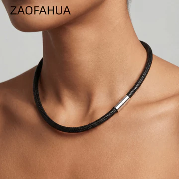 Vòng cổ dây da ZAOFAHUA, có khóa dây bện màu đen, Mặt dây chuyền DIY 45cm Dây chuyền dây chống nước Dây chuyền dây chuyền nam nữ