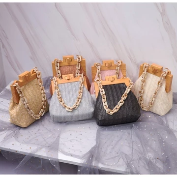 Women's Korean-Style Woven Straw Crossbody Bag – Chain Strap