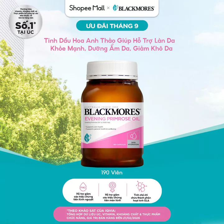 [Date T6/T10.27] Tinh Dầu Hoa Anh Thảo Hỗ Trợ Da Khỏe Mạnh, Dưỡng Ẩm Da, Giảm Khô Da Blackmores Evening Primrose Oil