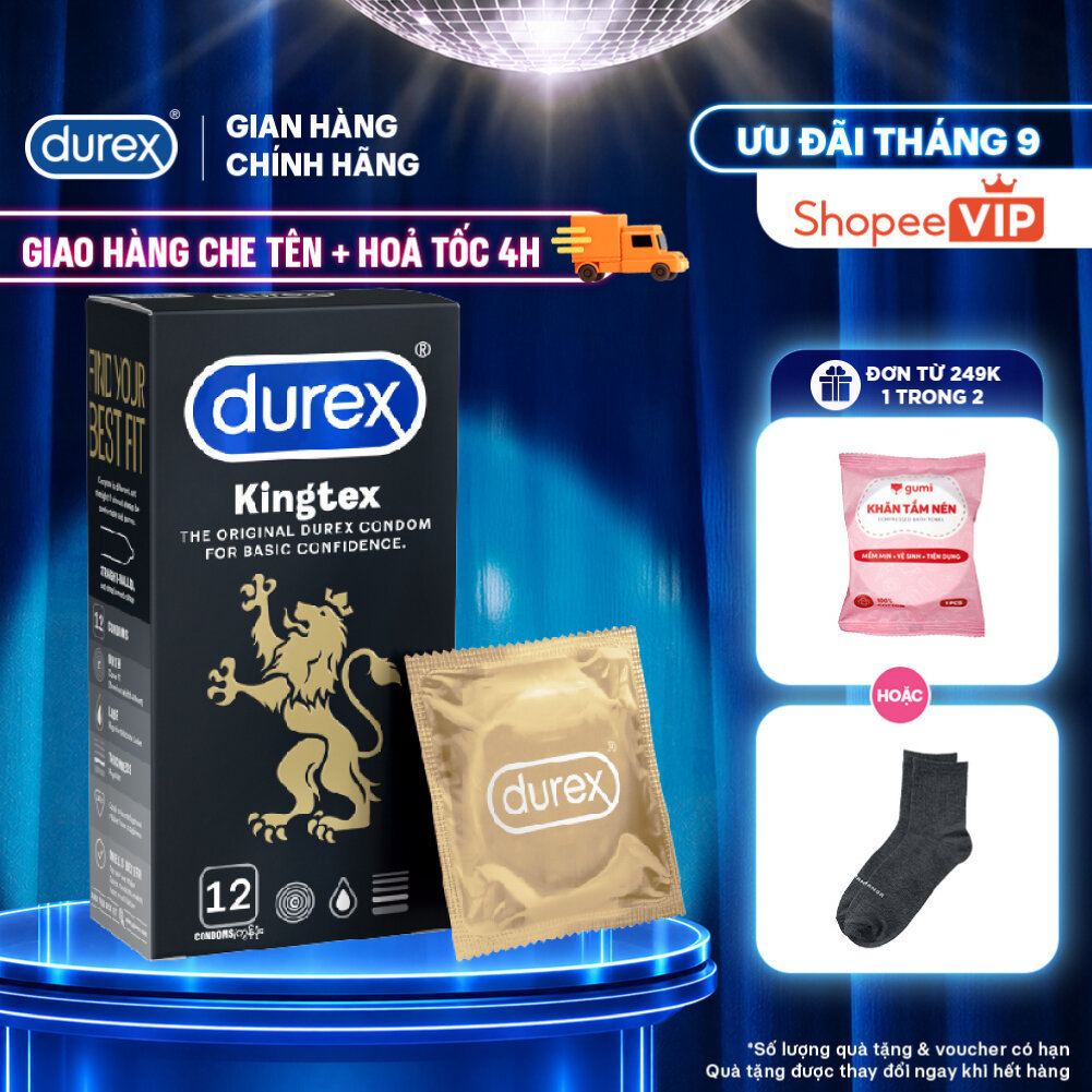 [HỎA TỐC 4H] Bao cao su Durex Kingtex ôm sát, bôi trơn, size 49mm, hộp 12 bao