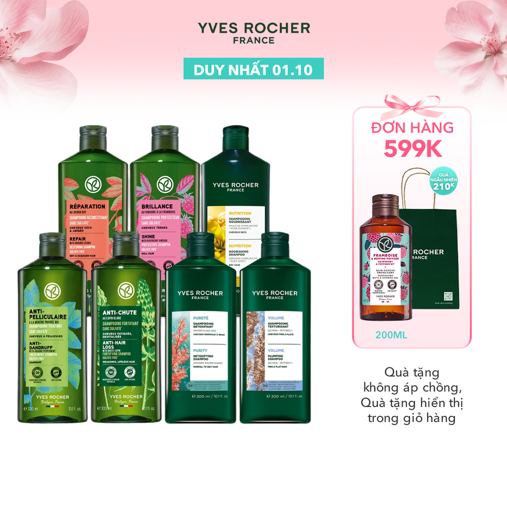 Dầu gội thiên nhiên Không Sulfate Không Silicone Yves Rocher Shampoo 300ml (nhiều phân loại)