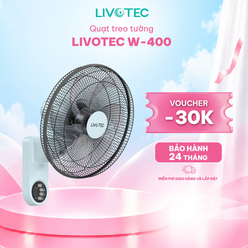 Quạt treo tường điều khiển từ xa Livotec W 400, Động cơ 100% dây đồng, Chế độ Sleepy êm dịu