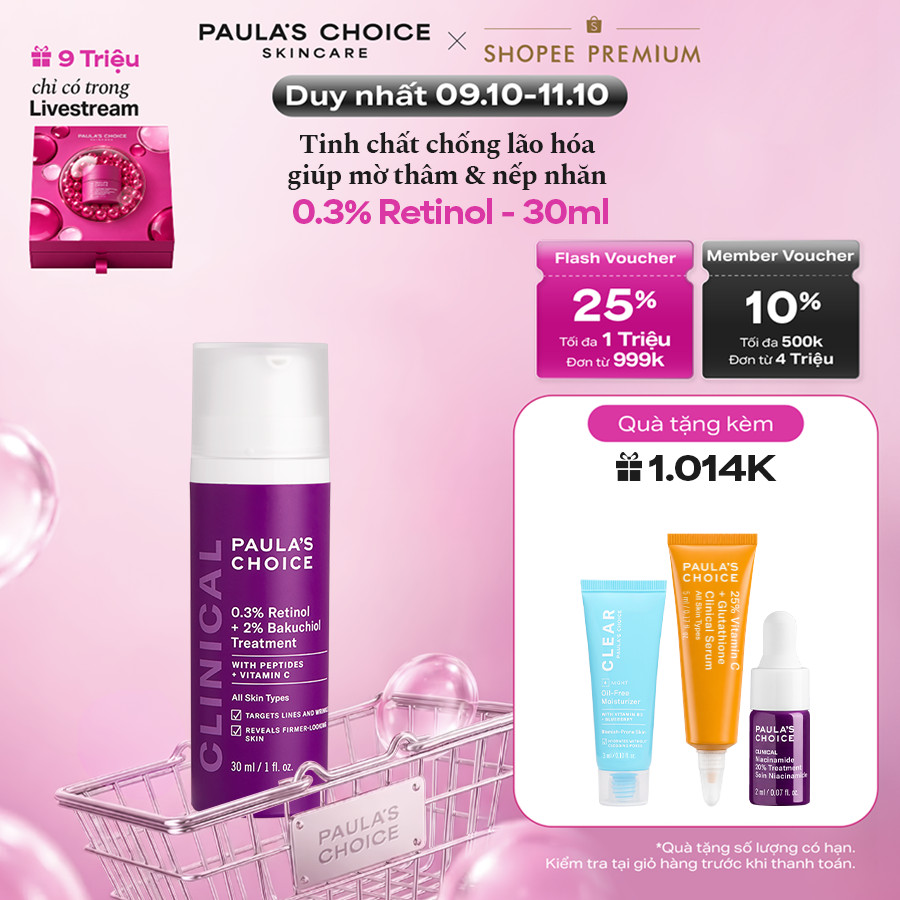 Tinh chất chống lão hóa làm mờ thâm nám và nếp nhăn Paula's Choice Clinical 0.3% Retinol + 2% Bakuchiol 30ml - 8015