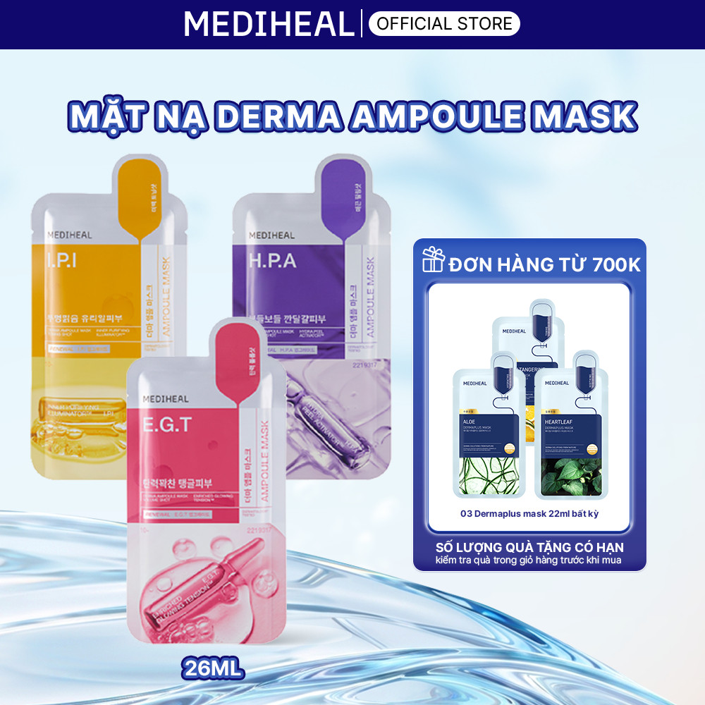 Combo 10 MEDIHEAL Mặt Nạ Derma Ampoule Mask - Chứa 5.000ppm Phức Hợp Liposome Giúp Cấp Ẩm Lâu Dài 26ml - FS
