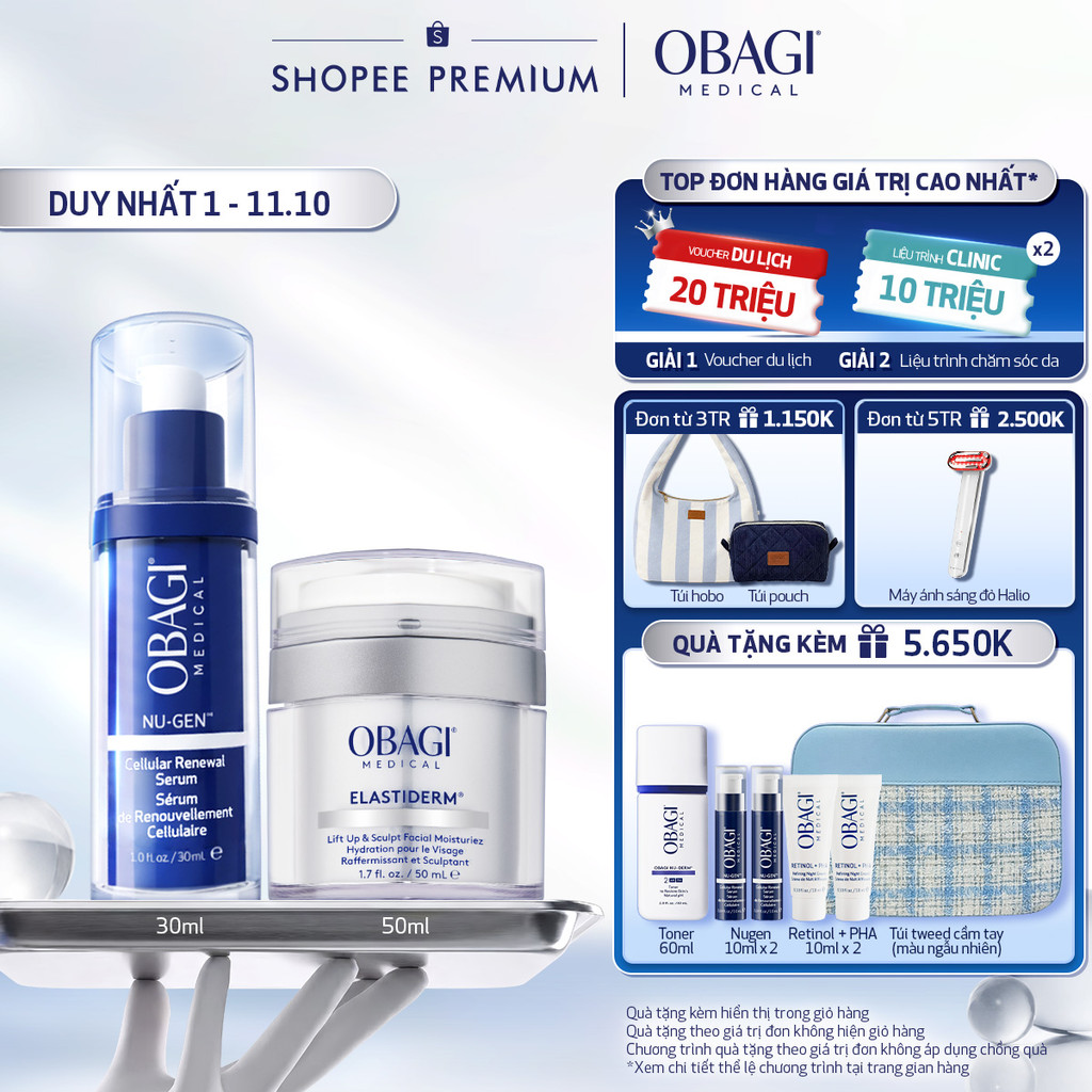 Combo Serum Kích Hoạt Năng Lượng Tế Bào Obagi Nugen 30ml & Kem Dưỡng ELASTIDERM Lift up & Sculpt Facial Moisturizer 50ml