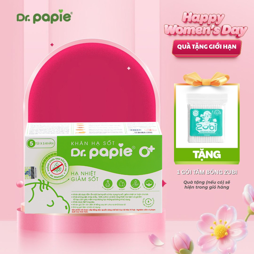 Khăn Hạ Sốt Bé Sơ Sinh Chiết Xuất Thảo Dược Giảm Sốt Chuẩn Nhi Khoa Ngăn Ngừa Co Giật Dr.Papie 0+