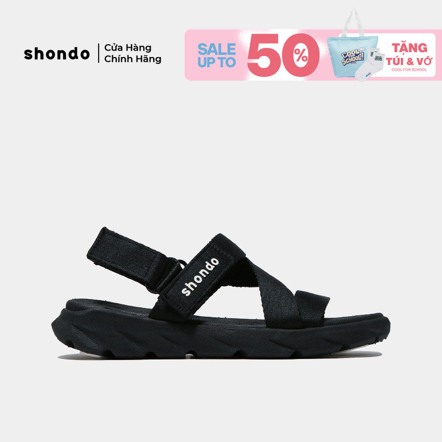 Giày Sandals Nam Nữ Unisex Êm Chân Shondo F6 Sport Đen Full F6S301