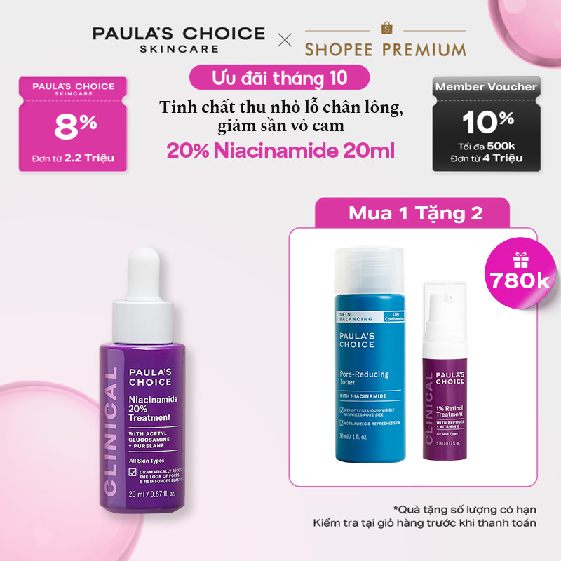 Tinh chất thu nhỏ lỗ chân lông to và làm sáng mịn bề mặt da Paula's Choice Clinical Niacinamide 20% Treatment 20ml 8030