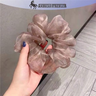 Onetimingfine Lưới phản quang Quá khổ Scrunchies Dây buộc tóc cao su lớn Đàn hồi trơn VN