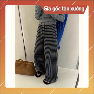 Quần ống rộng sọc tương phản thoải mái phong cách retro Hàn Quốc
