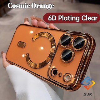 Ốp điện thoại trong suốt mạ 6D sang trọng màu cam vũ trụ cho IPhone 17 Pro Max 17Air 16e 12 13 14 15 16 Pro Max Vỏ TPU mềm trong suốt Vỏ chống sốc