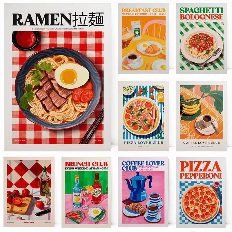 Pasta Bữa Sáng Câu Lạc Bộ Cà Phê Mì Thực Phẩm Sushi Cuộn Pizza Poster In Tường Nghệ Thuật Hình Ảnh Canvas Tranh Phòng Trang Trí Nhà Quà Tặng