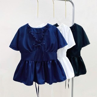 Áo Babydoll Bigsize Nữ Tay Ngắn Cổ Tim Viền Bèo Dáng Peplum Xinh Dễ Phối Đồ A315