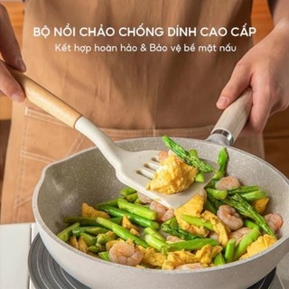 Bộ Dụng Cụ Nấu Ăn Bằng Silicone Cán Gỗ Kitchen Set Cao Cấp - Chất Liệu Tuyệt Đối - Chịu Nhiệt Chống Dính