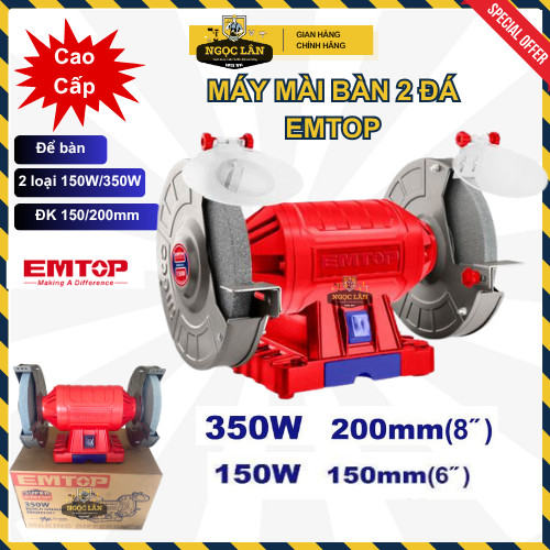 [Chính hãng] Máy mài 2 đá để bàn EMTOP loại 150W/350W đường kính đĩa 150/200mm mài dao kéo cao cấp