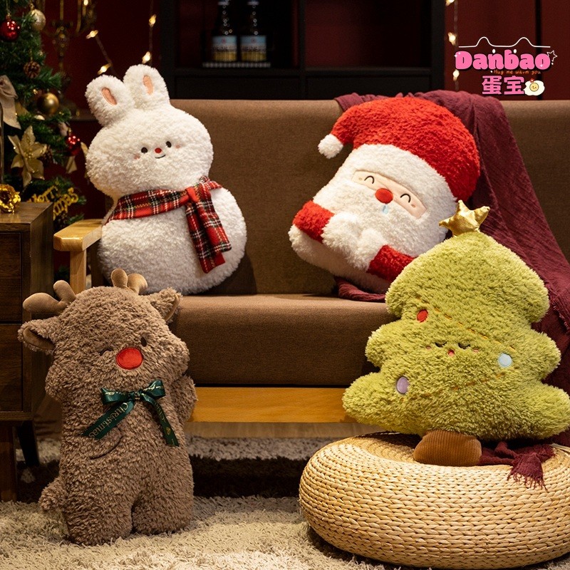 ((DANBAO) Chubby Santa Friends Đồ chơi sang trọng Gối cây thông Noel dễ thương Chất liệu người tuyết Santa Nai sừng tấm Quà tặng mềm cho bạn bè Quà tặng Giáng sinh Đồ chơi DANBAO