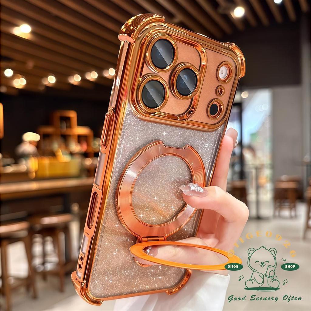 【 Ốp lưng iPhone17 】 Túi khí mạ màu cam hỗ trợ lấp lánh Vỏ điện thoại iphone17 Pro Max 16 15 14 13 12 11 cho vỏ iPhone Vỏ mềm silicon TPU chống sốc