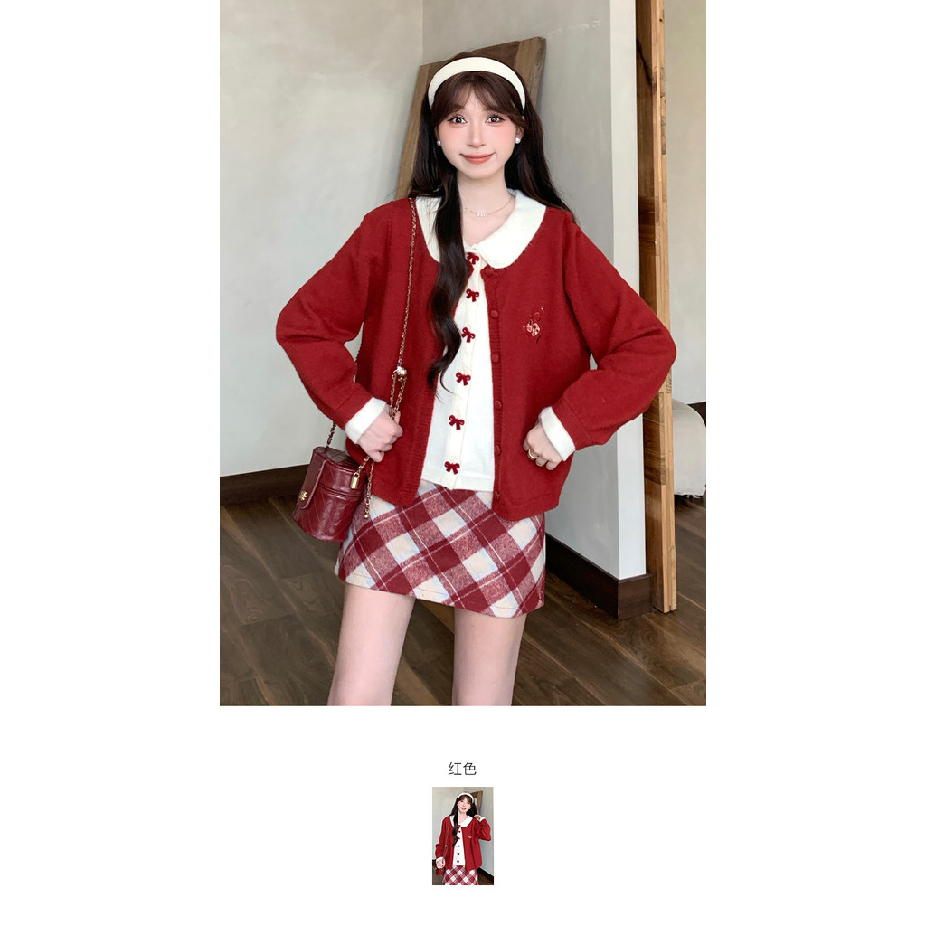 Mutu Pháp Nơ Ngọt Ngào Dệt Kim Cardigan Nữ Mùa Xuân 2026 Thiết Kế Phong Cách Mới Niche Giả Hai Mảnh Hàng Đầu