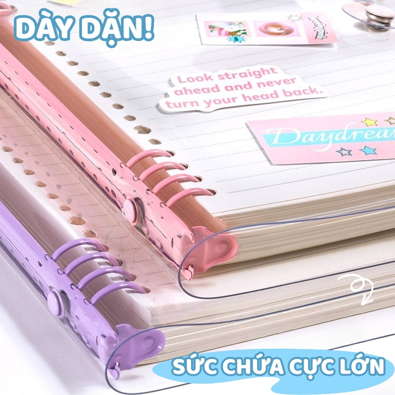 Sổ Còng Thay Giấy Trong Suốt A5 Kèm Sticker Trang Trí – Sổ Ghi Chép, Planner, Bullet Journal Dễ Thương