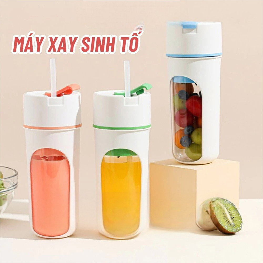 USB Và Ống Hút Đi Kèm 480ML Máy Xay Sinh Tố Cầm Tay Đa Năng Dung Tích Có Cổng Sạc
