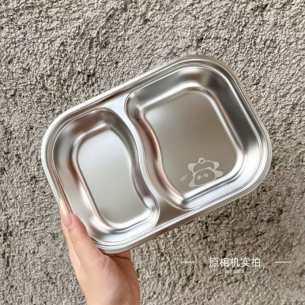 Khay Ăn Dặm Inox 304 2 Ngăn Cho Bé Kèm Thìa Hình Thú Dễ Thương Cách Nhiệt Giữ Ấm An Toàn Cho Trẻ