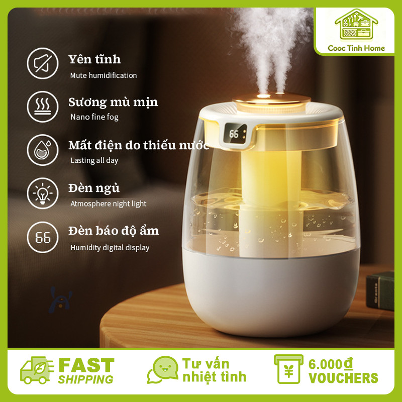 Đèn ngủ tạo độ ẩm phun sương mịn, máy tạo ẩm không khí phun kép dung tích lớn tiện lợi cho phòng ngủ