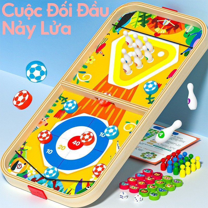 Bộ Đồ Chơi Gỗ 5 Trong 1,bowling, Rải Xúc Xắc đồ Chơi Giáo Dục, Tương Tác Gia đình,Đồ Chơi Giáo Dục Cho Trẻ Em