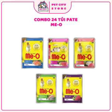 Combo 24 Gói Pate Cho Mèo Me-o 80g Mix Vị - Pate Xốt Cho Mèo - Thức Ăn Hỗn Hợp Dinh Dưỡng Dạng Ướt Cho Mèo - PET CITY