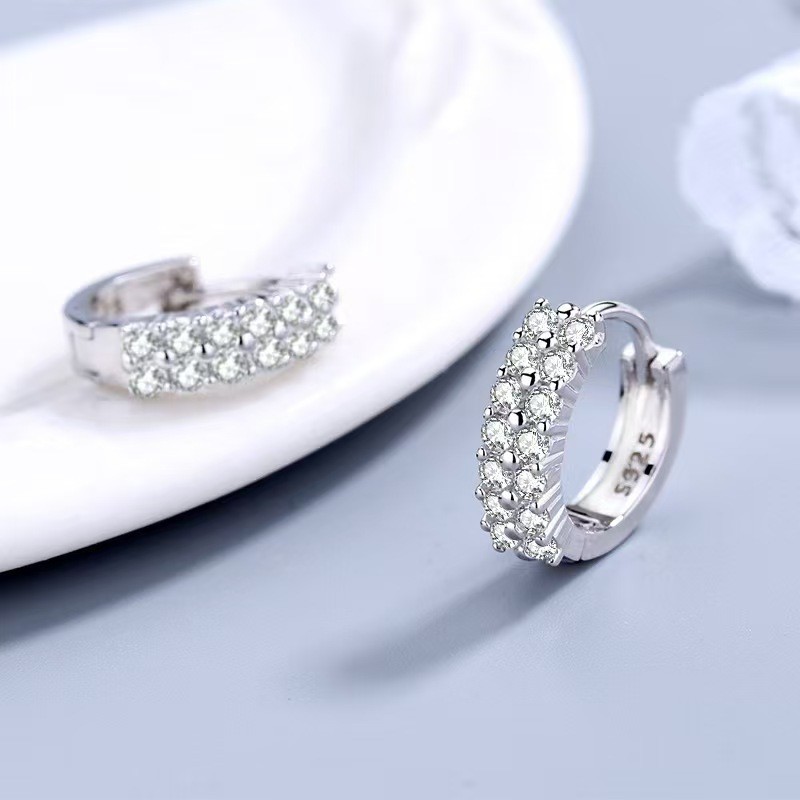 Bông tai hai hàng bạc S925 phong cách đơn giản, thời trang