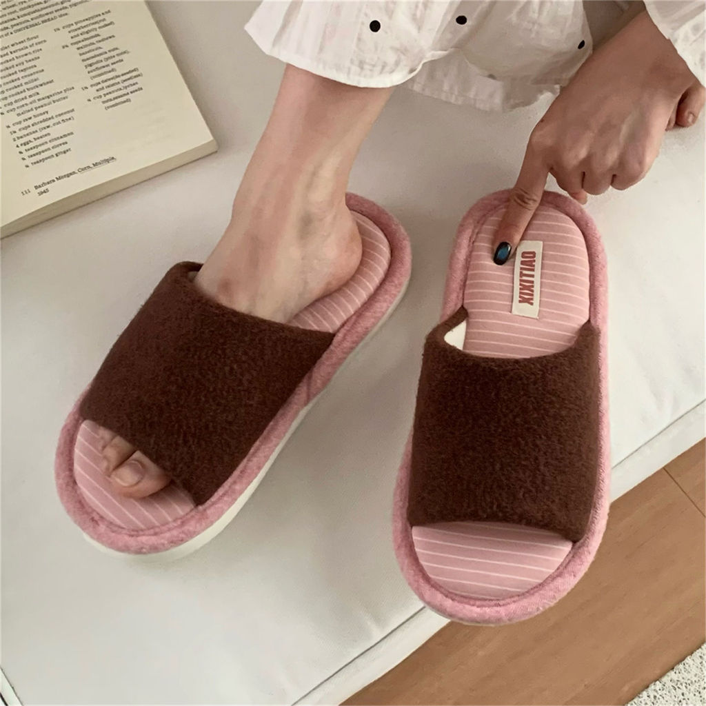 XIXITIAO Cotton Vải Lanh Dép Retro Sọc Thu Đông Đơn Giản Nam Nữ Cặp Đôi Nhà Thoải Mái Phong Cách Mới