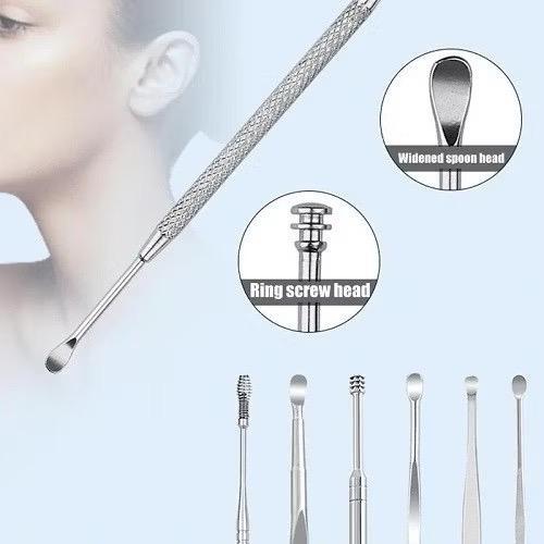 Bộ dụng cụ ráy tai 6 món, chất liệu Inox và gỗ sao an toàn, tiện lợi, dễ mang theo,Bộ lấy ráy tai, bộ ngoáy tai, dụng cụ