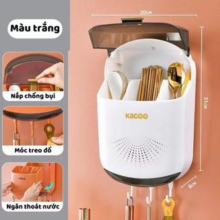Hộp đựng đũa muỗng có nắp đậy gắn tường HPS, Ống đựng đũa treo tường chống bụi, ngăn côn trùng tích hợp móc treo