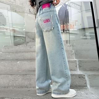 QuầN Jeans ốNg RộNg MớI Cho Bé GáI TúI Sau ThêU HọA TiếT Chữ Phù HợP Cho QuầN DàI Cho Bé GáI