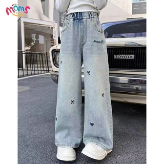 QuầN Jeans Bé GáI ốNg RộNg MàU Xanh NhạT Co GiãN Eo, Phong CáCh NgọT QuầN Jean Nữ ốNg RộNg