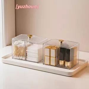 Giá đỡ đệm bông nhiều ngăn trong suốt có nắp, tiện lợi để đựng khăn bông và trang điểm
