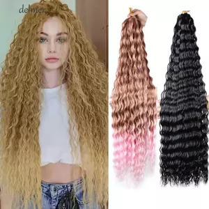 DELMER Tóc Móc Tổng Hợp, Ombre Afro Uốn Tóc Xoắn Sâu Móc Tóc, 30Inch Xoăn Sóng Nước Tự Nhiên Móc Bện Phần Mở Rộng Tóc