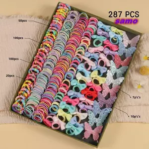 SAMO 234 / 287 / 718 / 974 Kẹp Tóc Bướm, Bộ Phụ Kiện Tóc Nữ Phong Cách Hoa Cao Su Co Giãn, Trang Trí Tóc Dây Đeo Nhiều Màu Bộ Dây Buộc Tóc Trẻ Em Sử Dụng Hàng Ngày